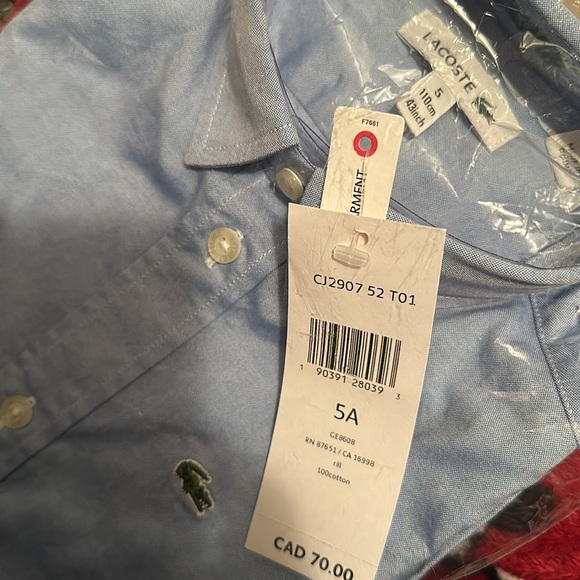 BOYS Lacoste Long sleeve dress shirt size 5 - Picture 3 of 3